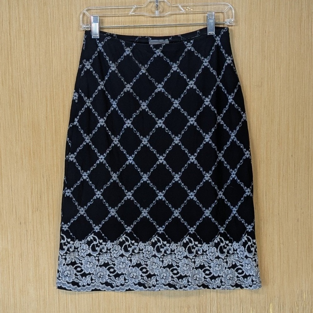 Vintage Rave Y2K 90s Retro Diamond Lattice Floral Midi Skirt Size L Black USA